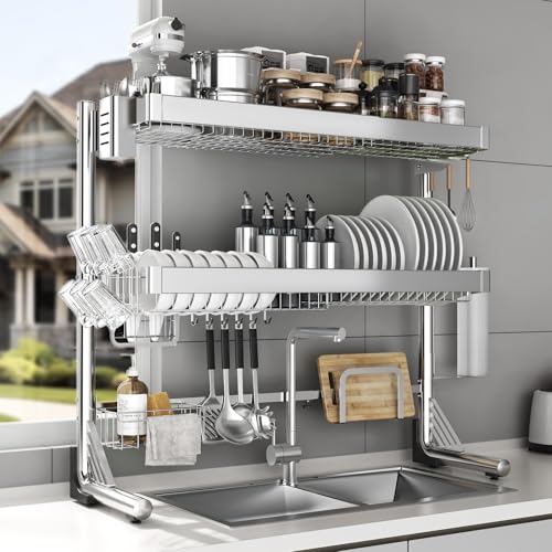 CUISIBOT Over The Sink Dish Drainer Drying Rack 3 Tier, ...