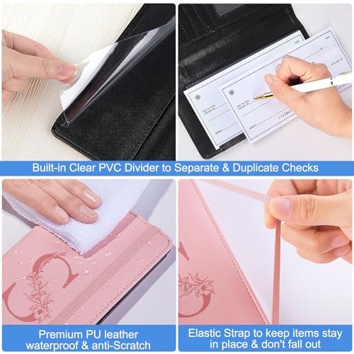 Image of MHJY Checkbook Covers for Personal Checkbook, RFID Blocking Checkbook Holder Alphabet Checkbook Cover for Duplicate Checks, Pink S, S