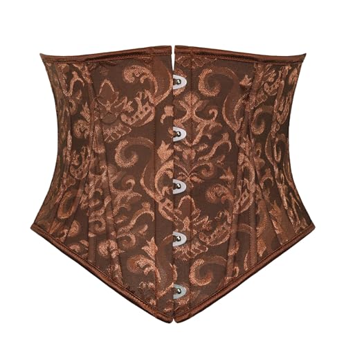 Scarlet Darkness Corset Belt for Women Underbust Satin Waist Training Cincher Corset Brown Jacquard Size 16