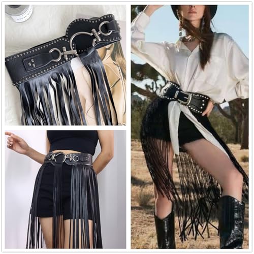 Viking Armor Skirt Belt with Tassel Medieval Roman Fringe Faux Leather Waist Belt for Punk Cosplay Dance Party4