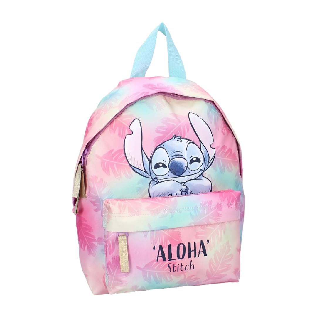 Trousse Scolaire Double Compartiment Stitch Beach - Pour Enfants - Dimensions 21 X 6 X 8 Cm - Rose Pastel