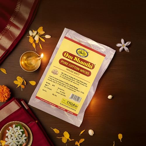 Image of Cycle Pure Om Shanthi Cotton Wicks Mogra Watt Round | 60N | Round Cotton Wicks for Diya and Daily Puja