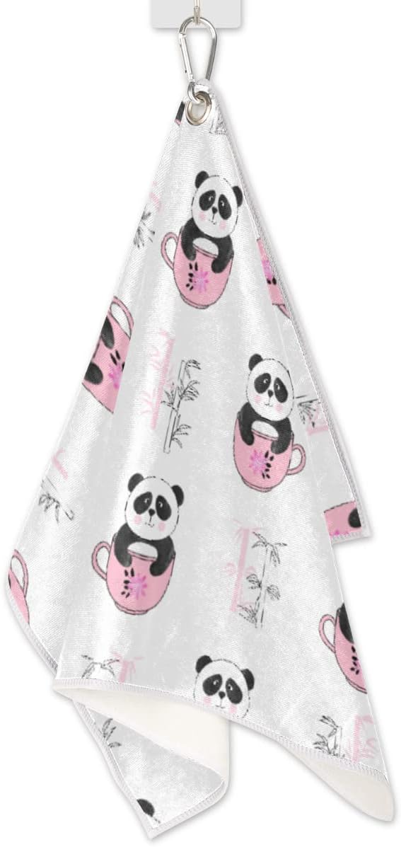 Cup Panda with Bamboo Golf Towel Microfiber Club Cleaner with Carabiner Clip Water Absorption Quick Dry Golf Towels for Women Men Golf Accessories 15 X 24 Inch