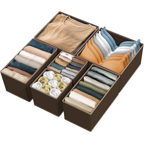 Image of Simple Houseware Underwear Drawer Organizer for Lingerie/Undergarment/Bra/Panty/Sock/Onesie, Set of 6, Brown
