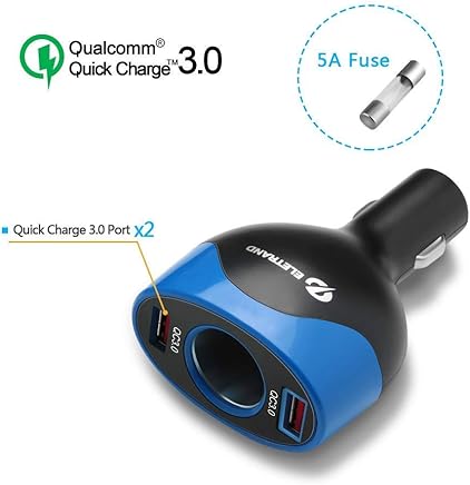 Cargador de Coche Quick Charge 3.0, divisor de encendedor de Cigarrillos Eletrand Adaptador Corriente con cargadores USB dobles de 5.4A para navegaci?n por sat?lite, tel?fonos, Dashcam y m?s Extensi Cargador de Coche Quick Charge 3.0, divisor de encendedor de Cigarrillos Eletrand Adaptador Corriente con cargadores USB dobles de 5.4A para navegaci?n por sat?lite, tel?fonos, Dashcam y m?s Extensi