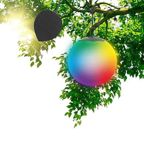 GuirLED - Sphère Solaire Boule lumineuse LED IP55 RGB Premium XL - Rechargeable Soleil/Secteur - Télécommande - Lampe de Jardin - Fixation dans les arbres - Diffusion 360°- Fabriquée En France - 30 cm