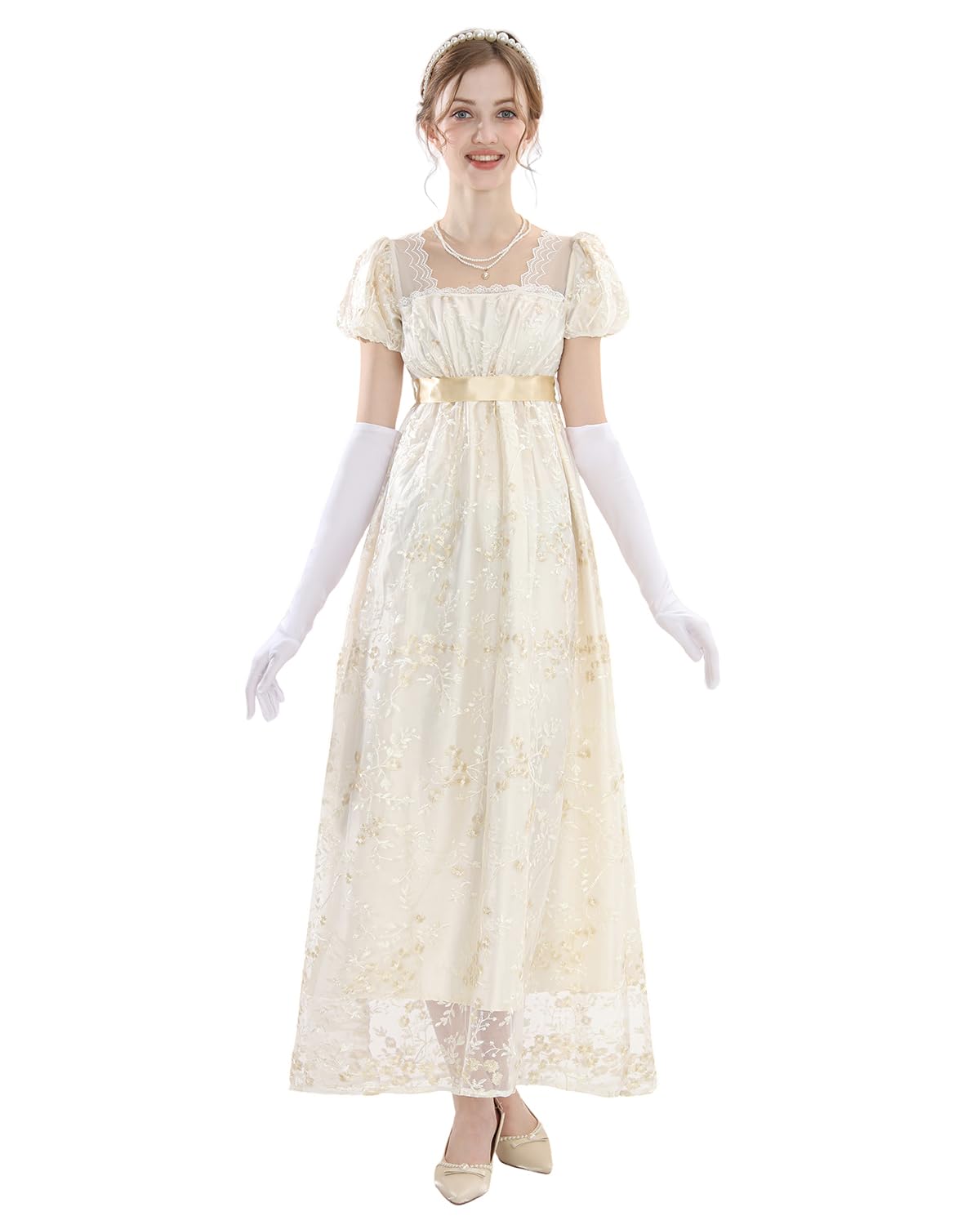 CR ROLECOS Empire - Abito da donna Regency Era da donna in stile vittoriano, con maniche a sbuffo
