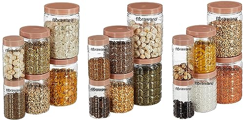 Image of Floraware Jar Container, Set of 18 (6 pcs x 280 ml Each, 6 pcs x 500 ml Each, 6 pcs x 1000 ml), Kitchen Organiser, BPA Free, Stackable (Choco)