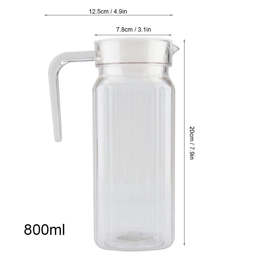 Jarra de vidrio - Vidrio acanalado Bebida Bebida Jarra Acrílico Transparente Jugo Botella Rayado Agua Hielo Frío Jugo Jarra con tapa para barra Inicio (tamaño : 800ml)