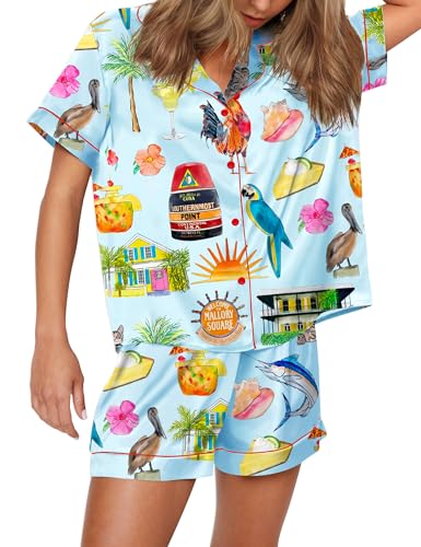 Image of SHESHOW Satin Pajamas for Women Set Preppy Animals Pjs Short Sleeve Shorts 2 Piece Loungewear Sets XS-XXL