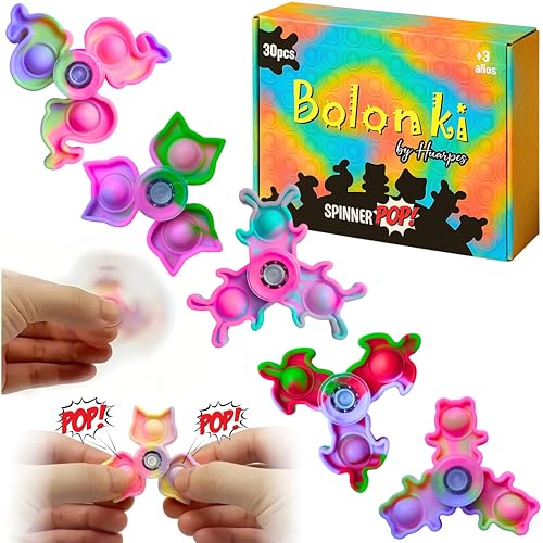 Bolonki 30 Spinner Pop It - Regalos Cumpleaños Niños Colegio, Detalles Cumpleaños Niños, para 4 a 10 años, Regalos Alumnos Primaria, Juguetes Piñata, Regalitos Invitados niños, Juguete Fidget Bolonki 30 Spinner Pop It - Regalos Cumpleaños Niños Colegio, Detalles Cumpleaños Niños, para 4 a 10 años, Regalos Alumnos Primaria, Juguetes Piñata, Regalitos Invitados niños, Juguete Fidget