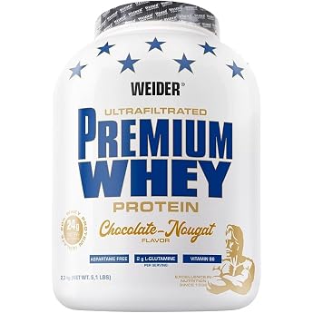 Weider Premium Whey Protein Powder Low Carb Protein Shakes with Whey Protein Isolate Chocolate Nougat 1x 2.3 kg