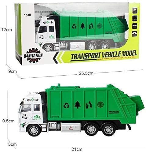 Image of 1:38 Sanitation Garbage Truck Kids Diecast Metal City Sanitation Garbage Truck- Friction Powered, Garbage Truck with Top Open Dumper Garbage Lifter Truck