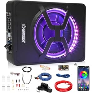 10″ 800W Under Seat Car Subwoofer, Blue-Tooth Subwoofer for Car with Multicolored LED Ambient Light, Portable Car Audio Save Car Interior Space and Easy to Install On Your Every Car Or Truck.