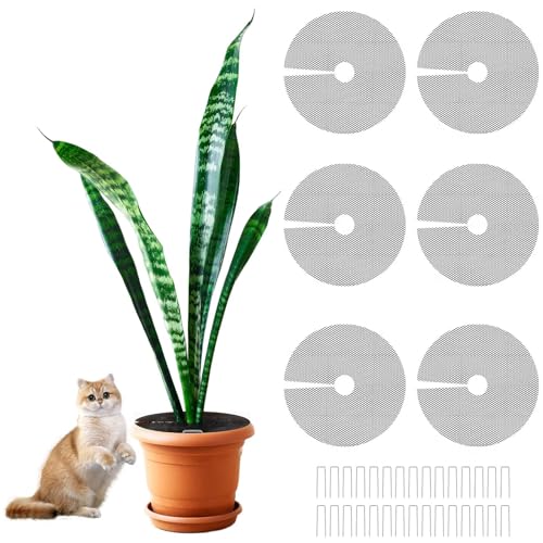 COZYDIG 6Pcs Plant Pot Grids 11.8Inch Plant Pot Cover with 30 U-Shaped Nails Cat Proof Protector for Potted Plants Dig-Free Soil Cover & Flower Pot Grid Guard