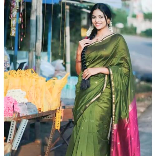 Image of Original Maheswari Cotton Silk Saree for Women | Kanjivaram Pure Silk Cotton Sari with Blouse | Zari Work | Tassels | Handloom Weave