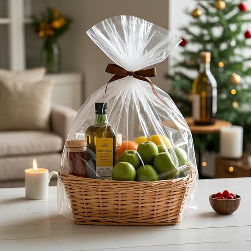 Image of Morepack Extra Large Shrink Wrap Bags for Gift Baskets 32x40 Inches 5 Pcs