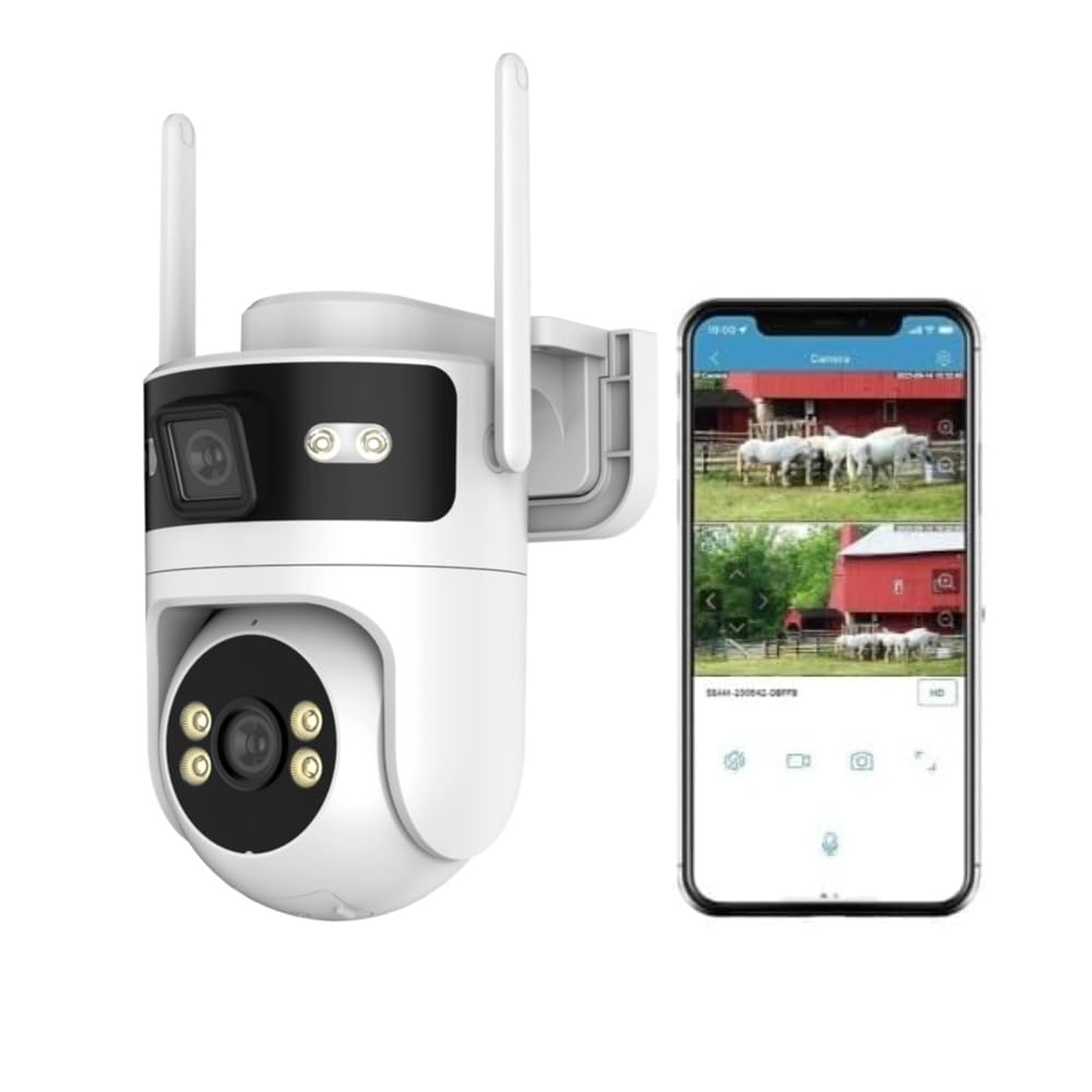 Kamera zewnętrzna WLAN do monitoringu 6 MP Dual Lens, 3 MP + 3 MP PTZ z obrotem o 355°, rozpoznawanie i śledzenie osób, kolorowa widoczność w nocy, dwukierunkowe audio, wodoszczelność IP66