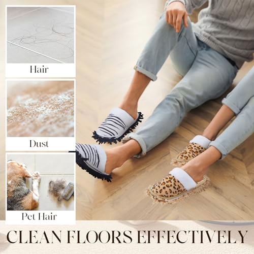 Image of HooLing 6 Pairs Microfiber Dusting Cleaning Mop Slippers - Unisex Shoes With Cow Zebra Leopard Print for Office Home Room (Women 8-10 / Men 7-9)