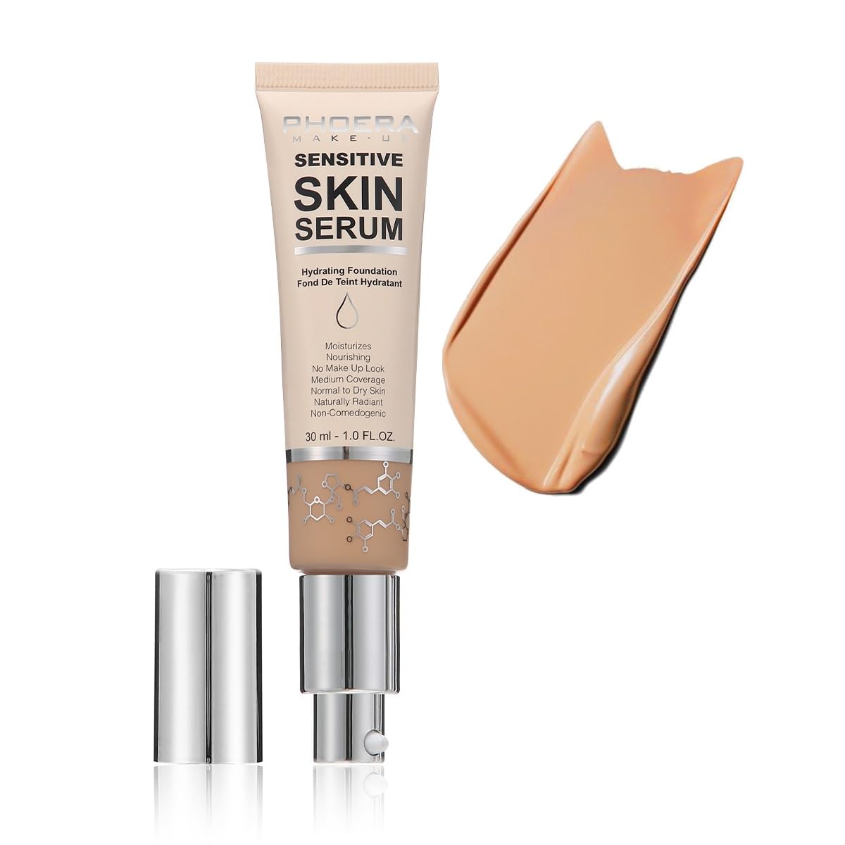 PHOERA Essence Foundation, Hypoallergenic Full Coverage Foundation Serum, Hydrating Light, Matte Oil Control.(N03 Buff Beige, norm)