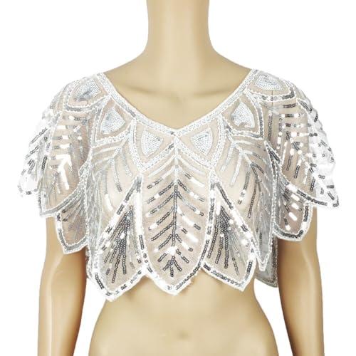 SEADEAR Womens Vintage Shawl, Lace Sequin Cloak for Banquet, 1920s Shawl Wraps for Dress Party, Bridal Cloak for Wedding3