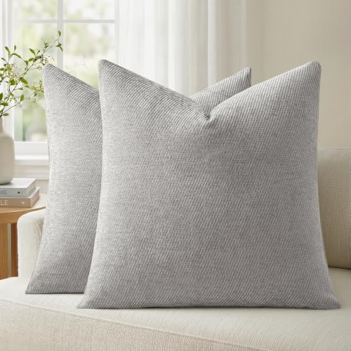 Image of a moment Pack of 2 Decorative Chenille Throw Pillow Covers with Twill Cushion Covers for Sofa Living Room Couch Bed 18x18 Inch Grey