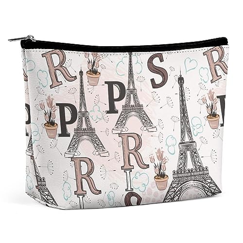 JZemdybill Trousse per cosmetici, motivo floreale con Torre Eiffel di Parigi, borsa da toeletta portatile con cerniera per uso quotidiano, viaggio