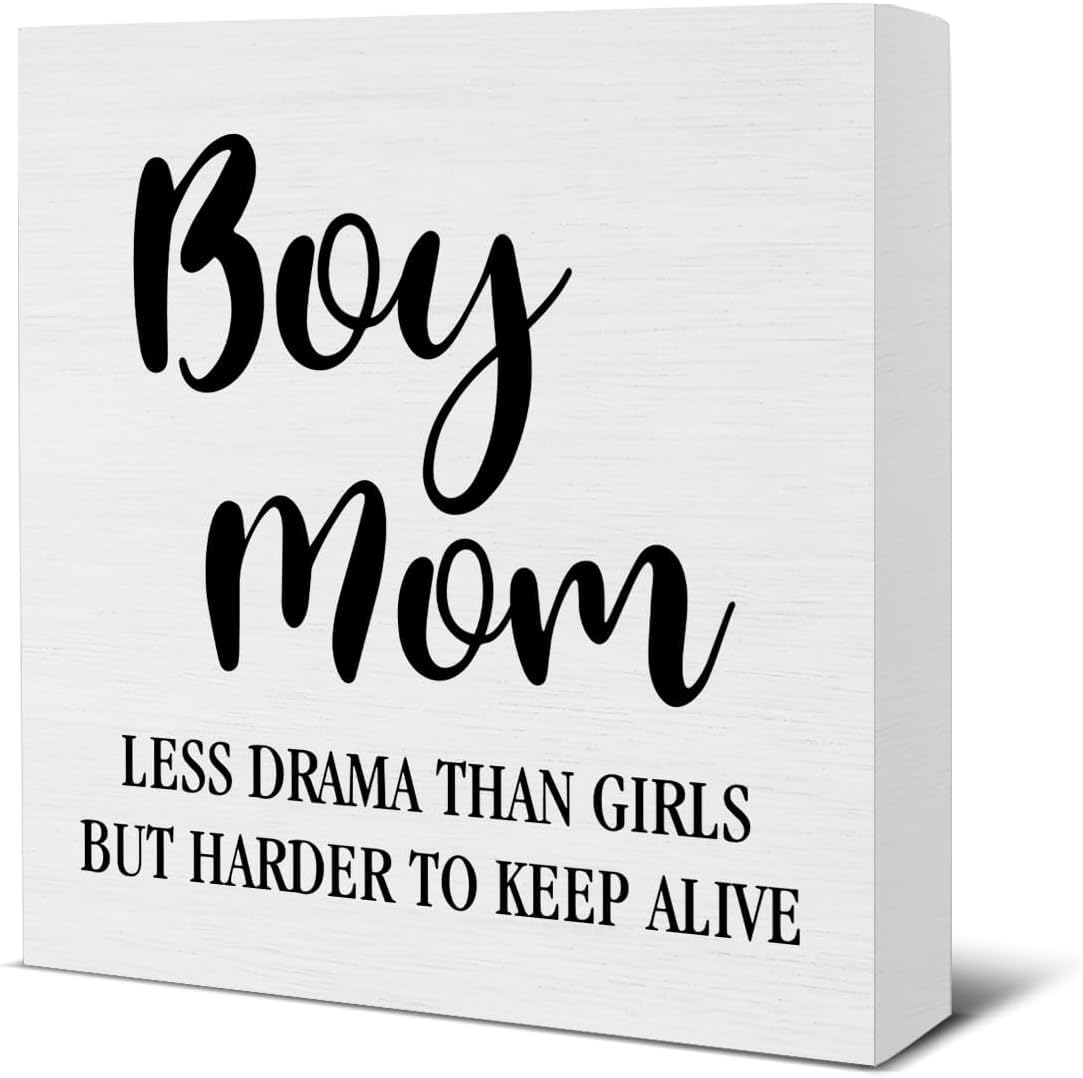 Boy Mom Box Sign 7x7 Inch Wood Farmhouse Decor