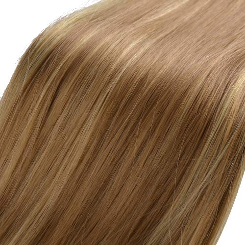 BARSDAR 28 inch Straight Ponytail Extension, Long Straight Wrap Around Clip in Ponytail Extension Synthetic Brown Blonde Hair Velcro Ponytail Hairpieces for Women Girls-Brown mix Blonde