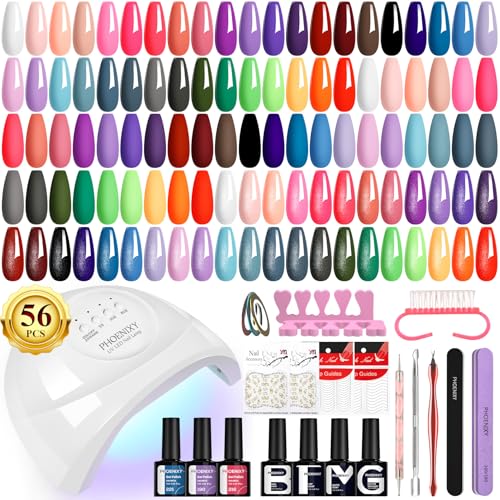 Phoenixy Kit Vernis Semi Permanent 36 Couleurs Kit Ongle Gel U V Complet avec 48 W Lampe U V/LED Base et Top Coat Brillant Mat et Glitter Outils Nail Art Kit...