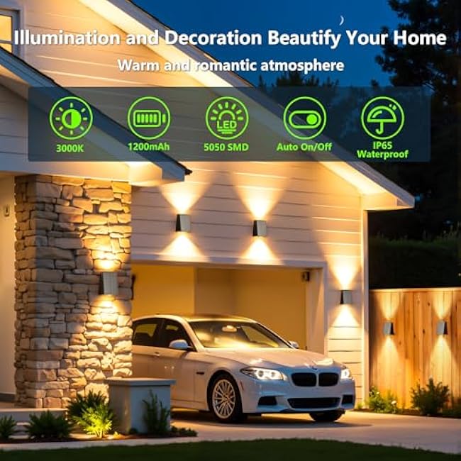 2 Pack Solar Wall Lights Up and Down 2 LED Fence Sconce Lamp Wall Mounted