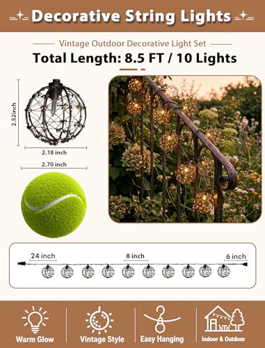 Image of Outdoor Patio String Lights, 8.5FT 10 LED Beaded Copper Wire Ball Lights, Connectable Weather-Resistant Decorative Lights for Pergola, Porch, Bedroom, Backyard & Party
