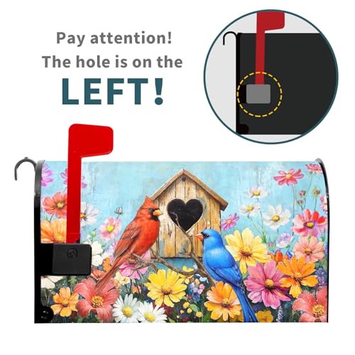 Image of Spring Summer Birds Mailbox Cover Magnetic Standard Size 21x25.5 Inch Welcome Floral Mailbox Wraps Post Box Cover Decoration Outdoor Garden Home Yard Outside
