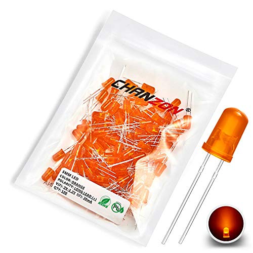 CHANZON 100 Piezas luces de diodo LED naranja difuso de 5mm (lente de color redonda CC 2V 20mA) Bombilla de iluminación Lámparas Componentes electrónicos Diodos emisores de luz indicadora Cover