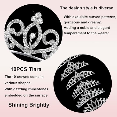 GLITZJOY Tiaras for Women Girls 10PCS Sparkly Rhinestone Princess Crown Headband Cute Small Tiara Crown Headbands Set for Birthday Party Costume Wedding Halloween - Thumbnail 4