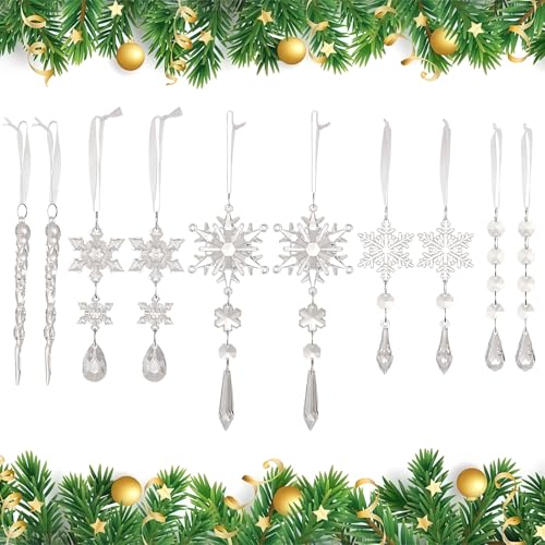 KLINNA 10 Stück Eiszapfen und Schneeflocken Anhänger |...