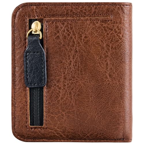 Image of Gostwo Small Wallet for Women, Slim Bifold Credit Card Holder, Compact RFID Blocking Cash Wallet, Billfolds Thin Leather Zipper Pocket, Mini Wallet Gift for Ladies Teen Girls Travel with ID Window
