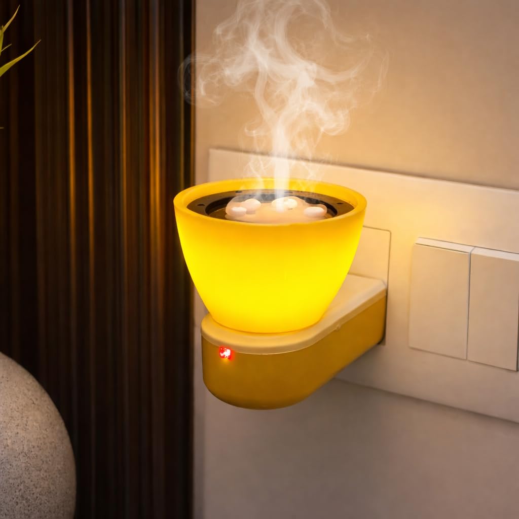Premium Electric Kapoor Dani | Home Fragnance Lamp with Night Lamp |Kapoor Dani for Home| Aroma Diffuser| Living Room | Incense Holder | Camphor Diffuser for Home & Office (702- Yellow)-image-19
