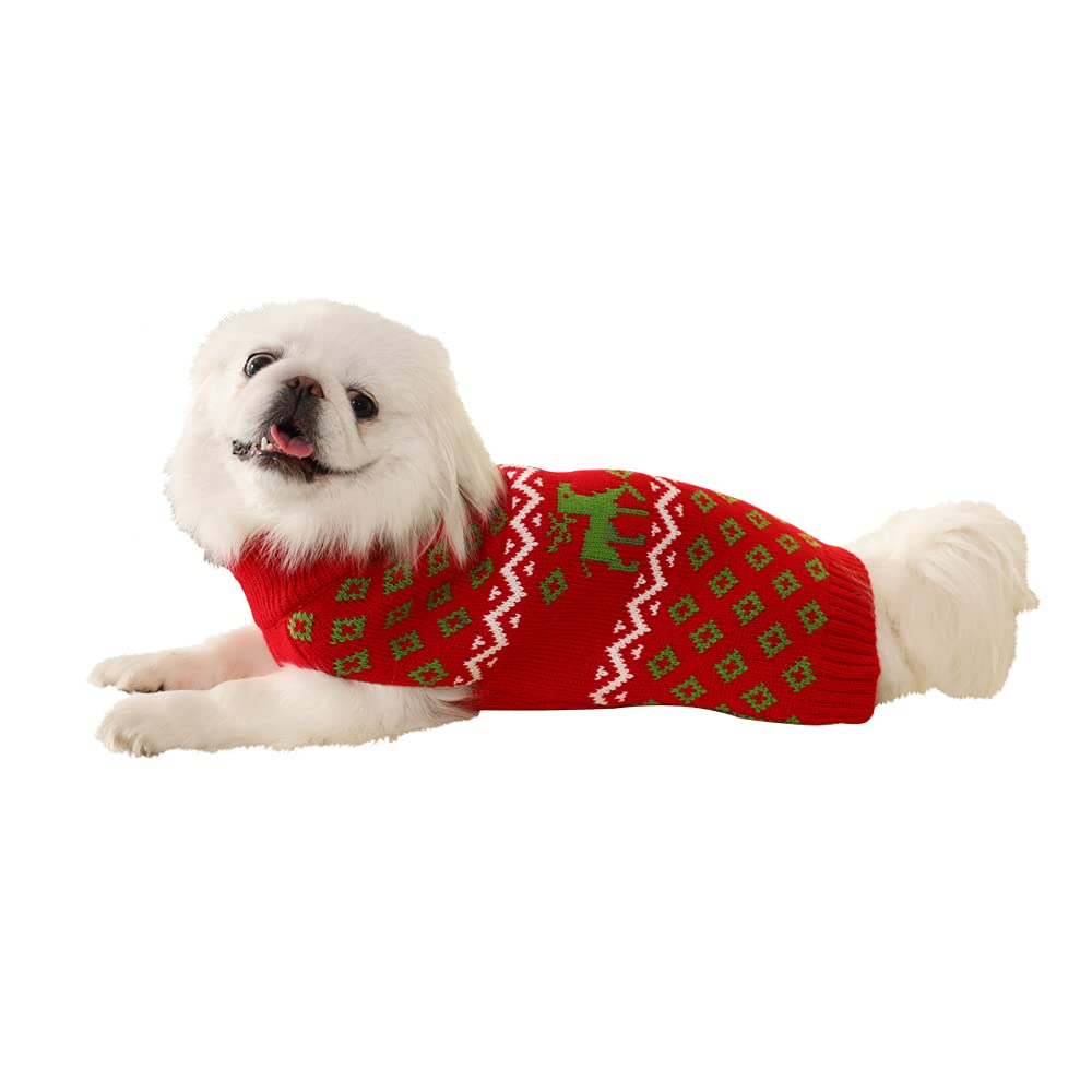Suéter de perro de Navidad con lindo patrón de ciervos suave invierno cálido ropa de punto ropa para mascotas suéter feo fiesta en Navidad para perros grandes (XXL, rojo)