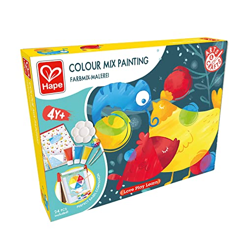 Hape Color Mix Painting - Activities and Art Supplies for Kids with Paint Set, Art Brushes, Paint Palette, Color Wheel, Binder Clip and A3 Activity Book - Art Kit for Children Ages 4 and Up