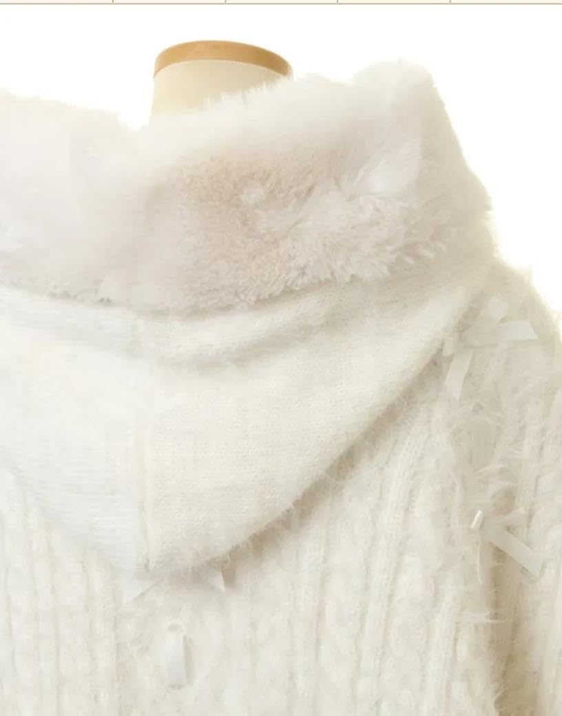 Lmtossey Cappotto da donna felpato lavorato a maglia con fiocco dolce principessa con cappuccio Kawaii Lolita cappotto autunno inverno caldo