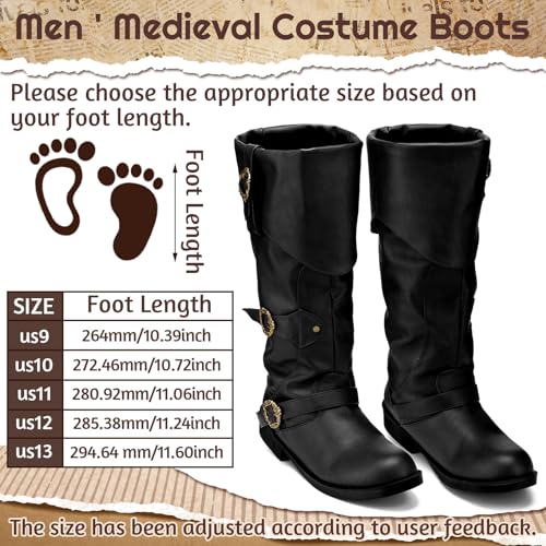 Image of Cuffbow Halloween Pirate Costume Boots for Men Medieval Renaissance Steampunk Cosplay Boots Gothic Adult Button Leather Shoes