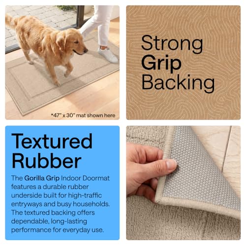 Image of GORILLA GRIP Indoor Door Mat, Rubber Backing Entry Rug 29x17, Beige