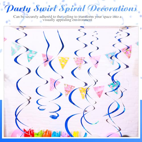 Image of 36 Pcs Hanging Swirl Party Decorations Plastic Streamer Swirls Spiral Party Decorations for Ceiling Birthday Wedding Baby Shower Graduation(Blue)