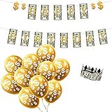 YiiiGoood Money Theme Decoration KIT Dollar Bill Signs Birthday Banner Dollar Bill Crown Hat Currency Symbol Balloons for Birthdays Baby Showers Casino Weddings Bachelorette Retirement Anniversary