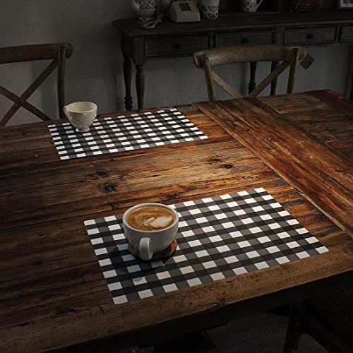 Jsenvpon Pp Buffalo Plastic Check Plaid Placemats Wipe Clean Washable Table Mats For Dining Table Heat Resistant Rectangular Place Mats Set Of 4 #TOP5