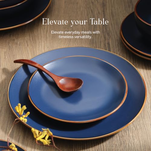 Image of Stone Lain Brasa Stoneware 32 Piece Modern Dinnerware Sets, Plates and bowls, Service for 8, Blue, Microwave & Dishwasher Safe