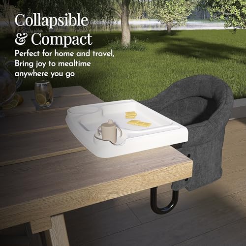 Image of Evolur Hook-On Baby High Chair, Portable Clamp-On Dining Seat with Dishwasher Safe Food Grade Tray, Clip-On Table Chair, Carry Bag, Back Pocket, ASTM Certified, 6-36 Months