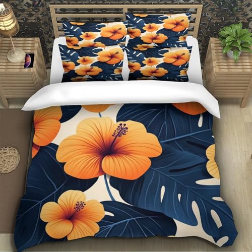 Housse de couette fleurs tropicales 200x200 microfibre avec 2 taies