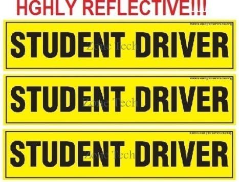 Zone Tech Set of 3 Student Driver Vehicle Bumper Magnet - Premium Quality Highly Reflective Student Driver Bumper Safety Sign Magnet